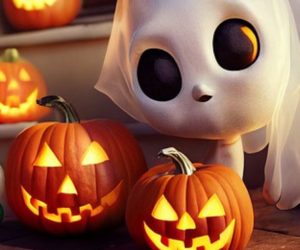 Zucche e fantasma di Halloween
