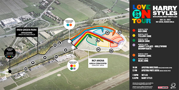 Mappa Campovolo ingressi Harry Styles