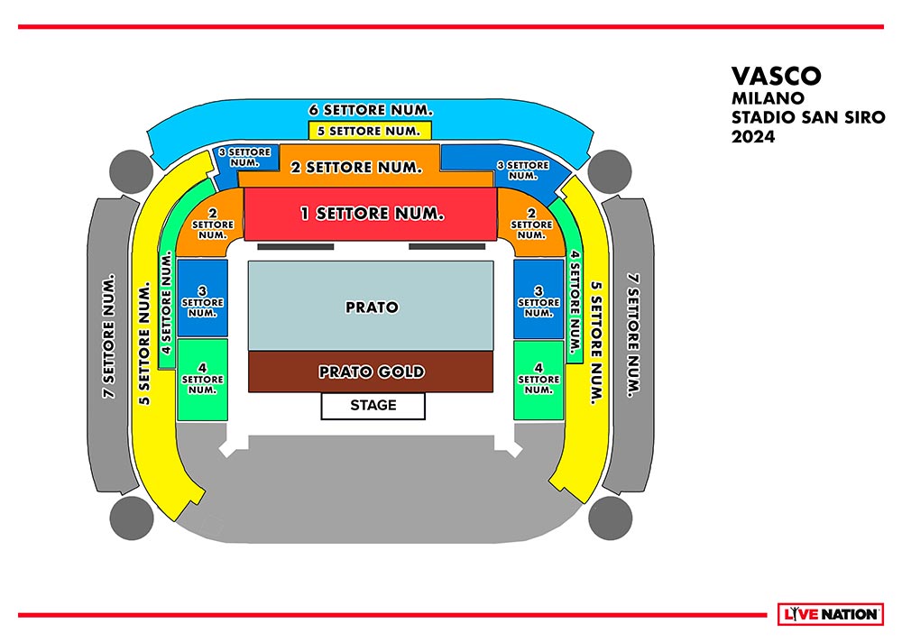 Mappa San Siro concerti Vasco Rossi 2024