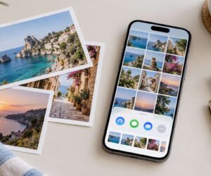 Album condiviso su iPhone con foto e opzioni di condivisione